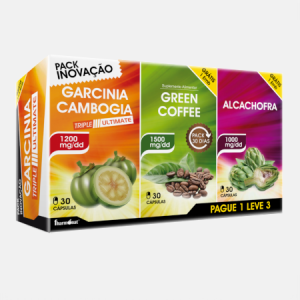 Pack Garcinia Triple Ultimate – Garnicinia Cambogia + Green Coffee + Alcachofra – 30+30+30 cápsulas – Fharmonat