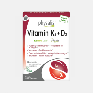 Physalis Vitamin K2 + D3 – 60 comprimidos mastigáveis – Biocêutica