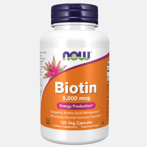 Biotin (vitamina H) 5000mcg – 120 cápsulas – Now