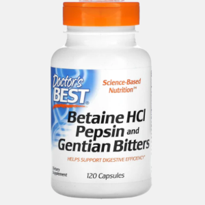 Betaine HCL Pepsin and Gentian Bitters – 120 cápsulas – Doctor’s Best