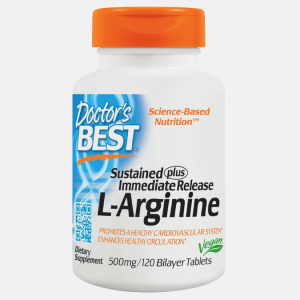 Sustained Plus Immediate Release L-Arginine 500mg – 120 Bilayer Tablets – Doctor’s Best