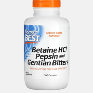 Betaine HCL Pepsin and Gentian Bitters – 360 cápsulas – Doctor’s Best