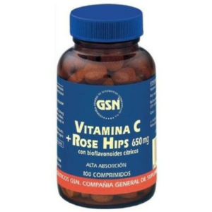 Vitamina C + Rose Hips 650 mg Com Bioflavonóides Citricos – 100 Comprimidos – G.S.N.